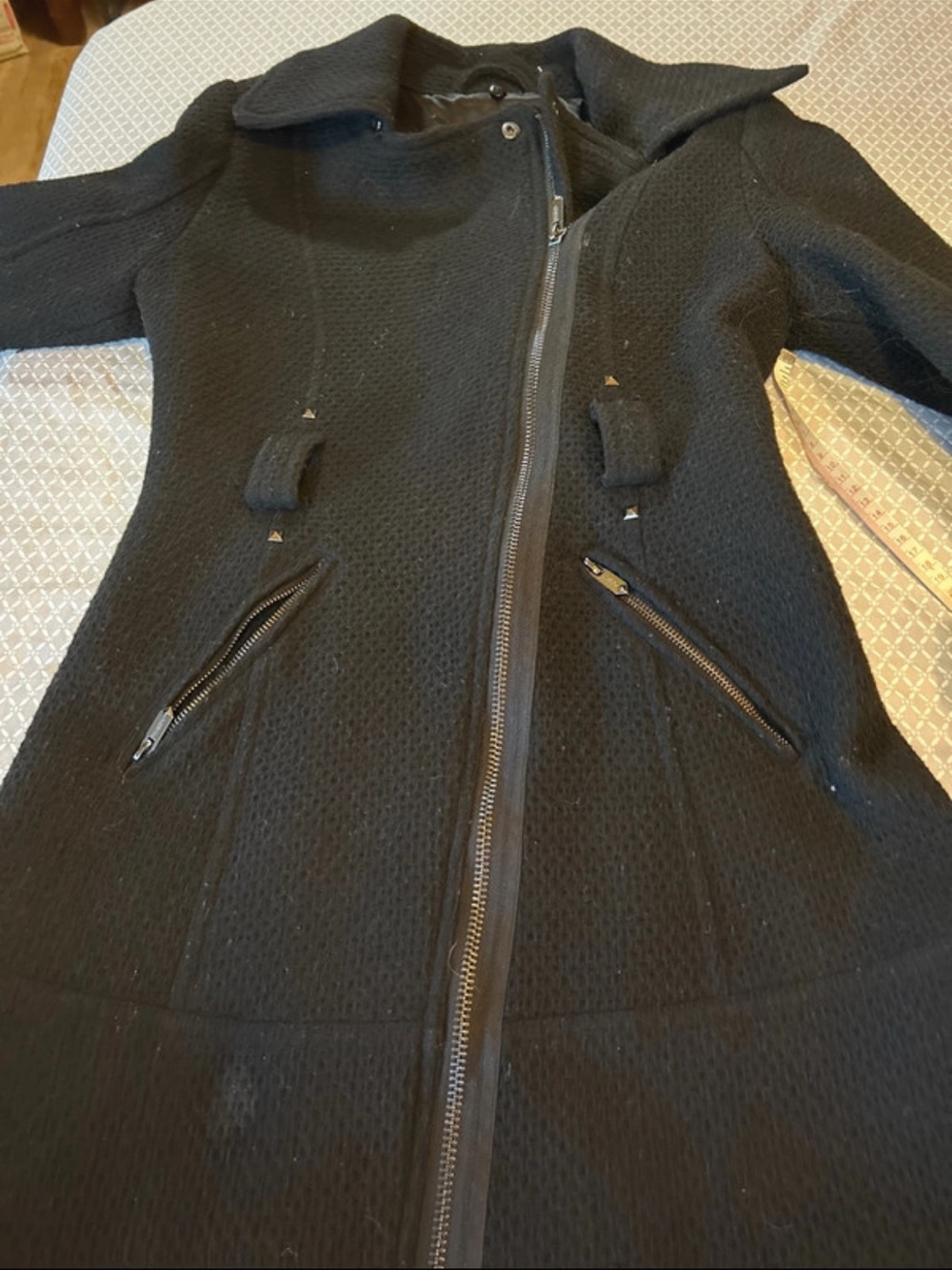 Women’s Black GUESS Zip-Front Textured Coat